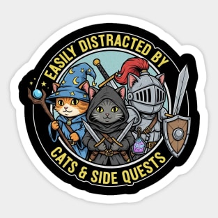 Easily Distracted By Cats And Side Quests RPG Gamer Vintage Sticker